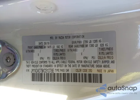 2019 Mazda Mx-5 Miata Grand Touring z USA, uszkodzony, nr VIN JM1NDAD79K0310786